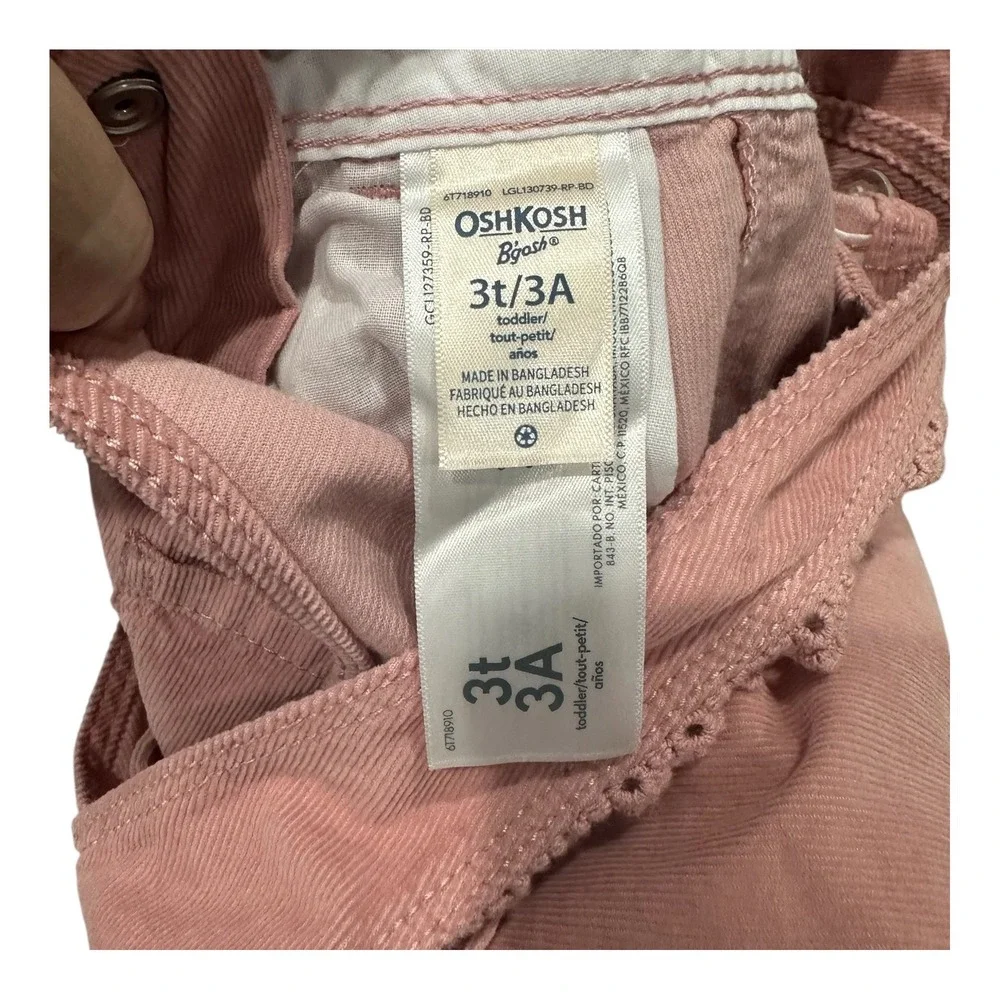 OshKosh Bgosh Girls Pink Corduroy Overalls Eyelet Lace Trim Size 3T Cotton